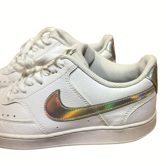 Nike Court Vision Low Women Sneakers White Iridescent Swoosh Size 8.5 Streetwear - Picture 4 of 9